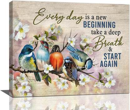 Bird Wall Art Farmhouse Flower Branch Pictures Rustic Country Birds Wall Decor Floral Canvas Print Painting Artwork for Bathroom Living Room Bedroom 16"x20"