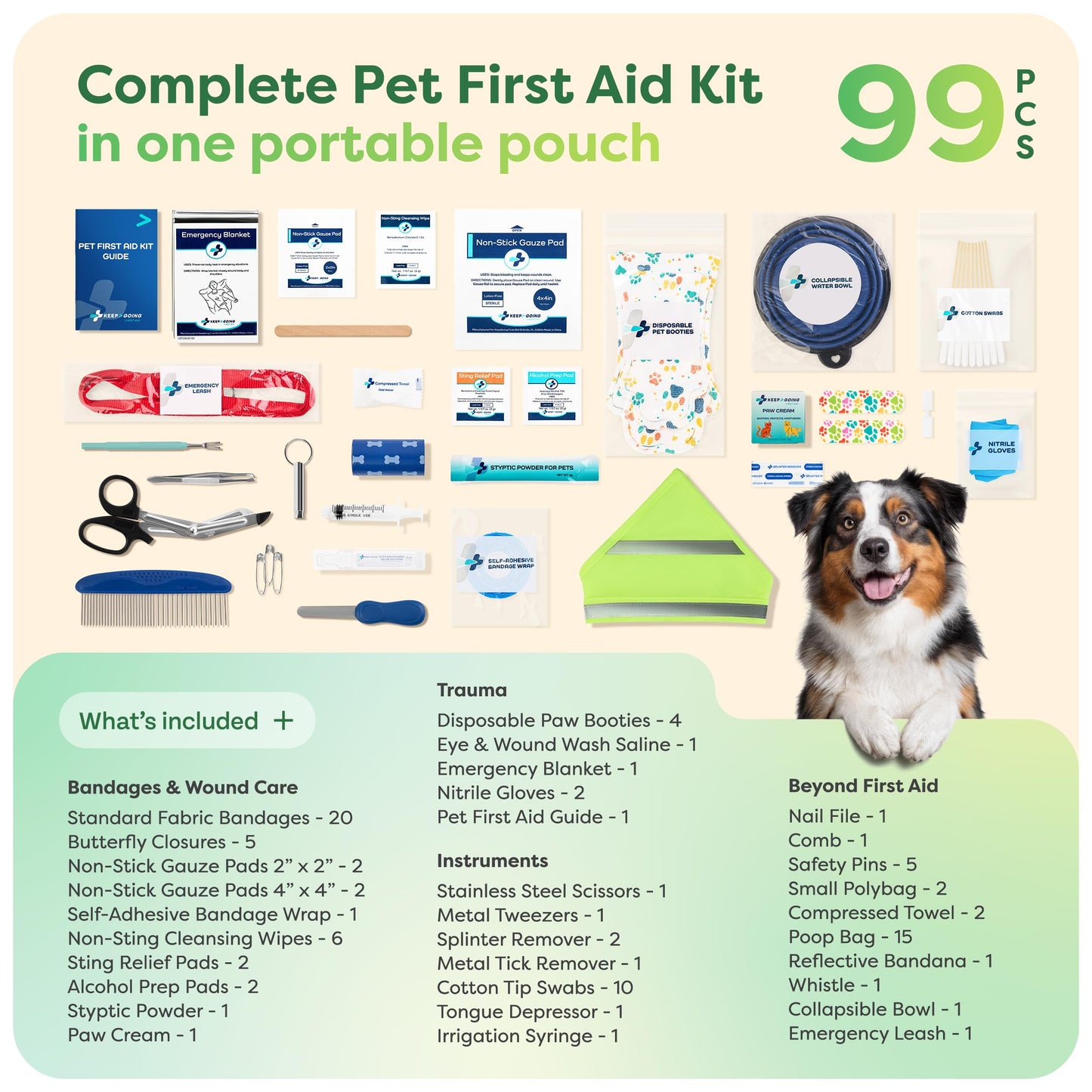 KeepGoing Pet First Aid Kit for Dogs & Cats. Chosen for real quality, fits naturally into modern
