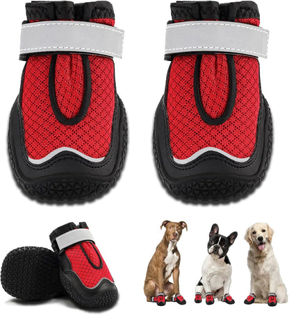 Hcpet Dog Boots for Large Dogs, Dog Shoes for Hot Pavement Winter Snow, Paw Protector Dog Booties Designed for Comfort and Breathability, Outdoor Booties for Small Medium Dogs for Hiking Red Size 3