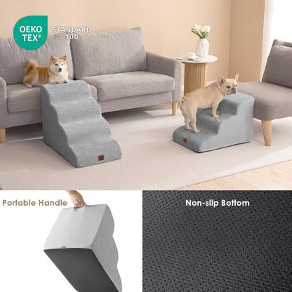 EHEYCIGA Curved Dog Stairs Ramp for Small Dogs 15.7" H, 3-Step Dog Steps for Couch Sofa and Chair, Pet Stairs for Cats, Non-Slip Balanced Pet Steps Indoor, Light Grey