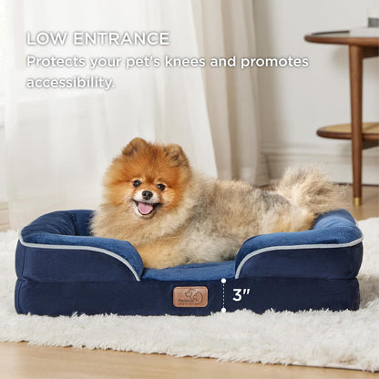 Bedsure Orthopedic Dog Beds for Small Dogs - Washable Small Dog Cat Bed Waterproof, Comfort Pet Couch Sofa with Washable Removable Cover, Pets Bed with Nonskid Bottom, Blue Navy, 24"
