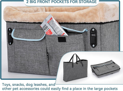 Petsfit Dog Car Seat Medium Sized Dog or 2 Small Dogs with Patent Buckles, Washable Pad, Dog Booster Car Seat for Dogs Up to 45 lbs (Medium, Light Grey)