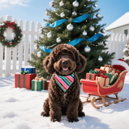 lionet paws Christmas Dog Bandana,Fabric Colorful Stripe Dogs Kerchief for Medium Large Dogs,Dog Cotton Triangle Bibs Scarf for Girl Boy