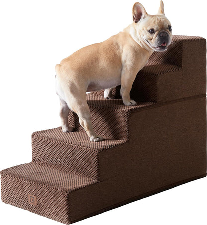 EHEYCIGA Dog Stairs for High Bed 22.5" H, 5-Step Dog Steps for Bed, Pet Steps for Small Dogs and Cats, Non-Slip Balanced Pet Ramp Indoor, Brown