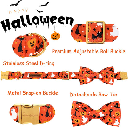 Unique style paws Halloween Dog Collar with Bow Tie Cotton Adjustable Puppy Collar for Small Medium Large Dogs-M