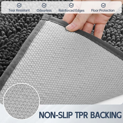 Dog Door Mat for Muddy Paws, 72" x 24" Chenille Absorbent Front Door Mat Inside, Large Runner Mud Mat for Dogs, Machine Washable Non Slip Outdoor Indoor Entrance Doormats, Grey