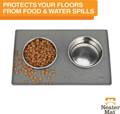 Neater Pet Brands Neater Mat - Waterproof Silicone Pet Bowls Mat - Protect Floors from Food & Water (19" x 12", Gunmetal)