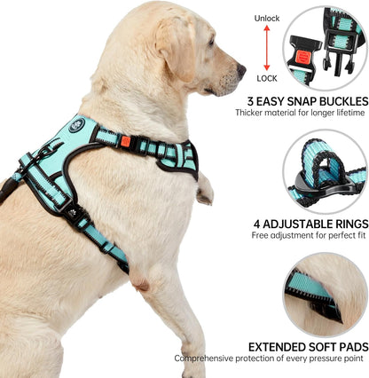 NESTROAD No Pull Dog Harness,Adjustable Oxford Dog Vest Harness with Leash,Reflective No-Choke Pet Harness with Easy Control Soft Handle for Medium Dogs(Medium,Turquoise)
