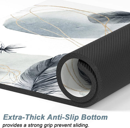 Rnivvi Dog Food Mat, 12" x 19" Absorbent Dog Cat Bowl Mat for Food and Water, Cute Anti-Slip Rubber Pet Feeding Rug Protect Floors, Puppy Placemat for Feeding & Watering Supplies, Abstract Plume