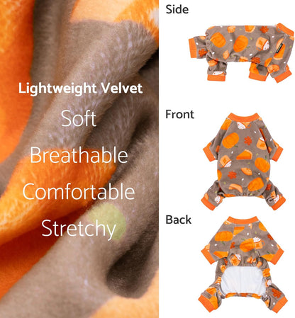 Fitwarm Pumpkin Dog Pajamas, Thanksgiving Outfit for Small Dogs Boy Girl, Pet Onesie, Brown, Orange, XS