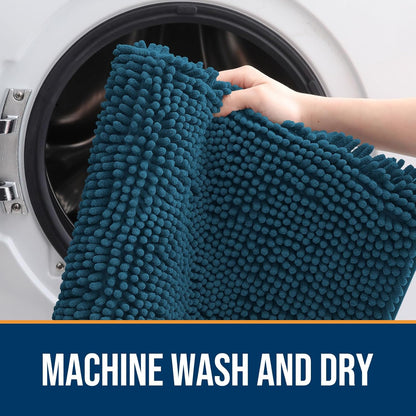 OLANLY Dog Door Mat for Muddy Paws 44x24, Absorbs Moisture and Dirt, Absorbent Non-Slip Washable Doormat, Quick Dry Chenille Mud Mat, Entry Indoor Entryway Carpet for Inside Floor, Atlantic Blue