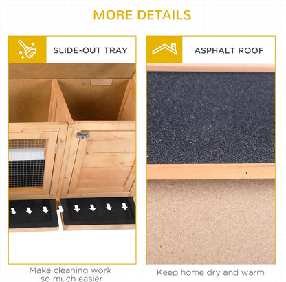 PawHut Wooden Rabbit Hutch Bunny Hutch Cage Guinea Pig with Waterproof Roof, No Leak Tray and Feeding Trough, Indoor/Outdoor, Natural