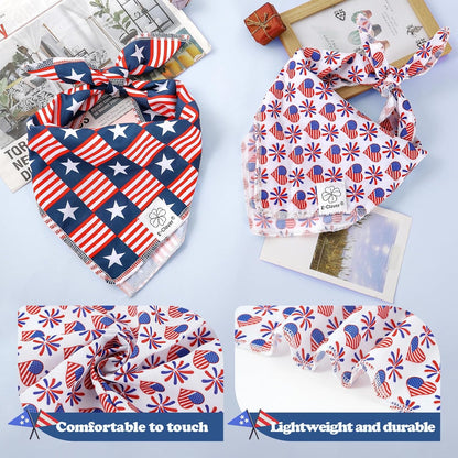 E-Clover 4th of July Dog Bandanas 2 Pack American Flag Pet Patriotic Scarf for Boy and Girl Cute Dog Costumes Accessories for Medium Large Dogs
