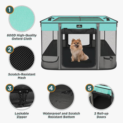 Pet Playpen, Foldable Waterproof Puppy Tent, Portable Cat Playpen, Dog Kennel, Breathable Mesh Crate, Play Pen with Carrying Case, Kitten Pennel, Indoor OutdoorTravel Camping for Small Animal.