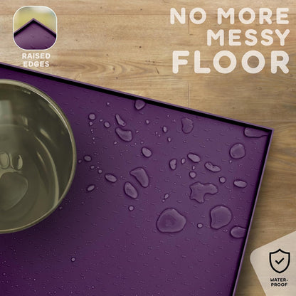 Dog Food Mat - 24x15 Raised Edges Dogs Mat for Food and Water Prevent Spill, Waterproof Cat Food Mats Protect Floors, Easy Clean Dog Bowl Mats for Food and Water, Silicone Pet Feeding Placemats