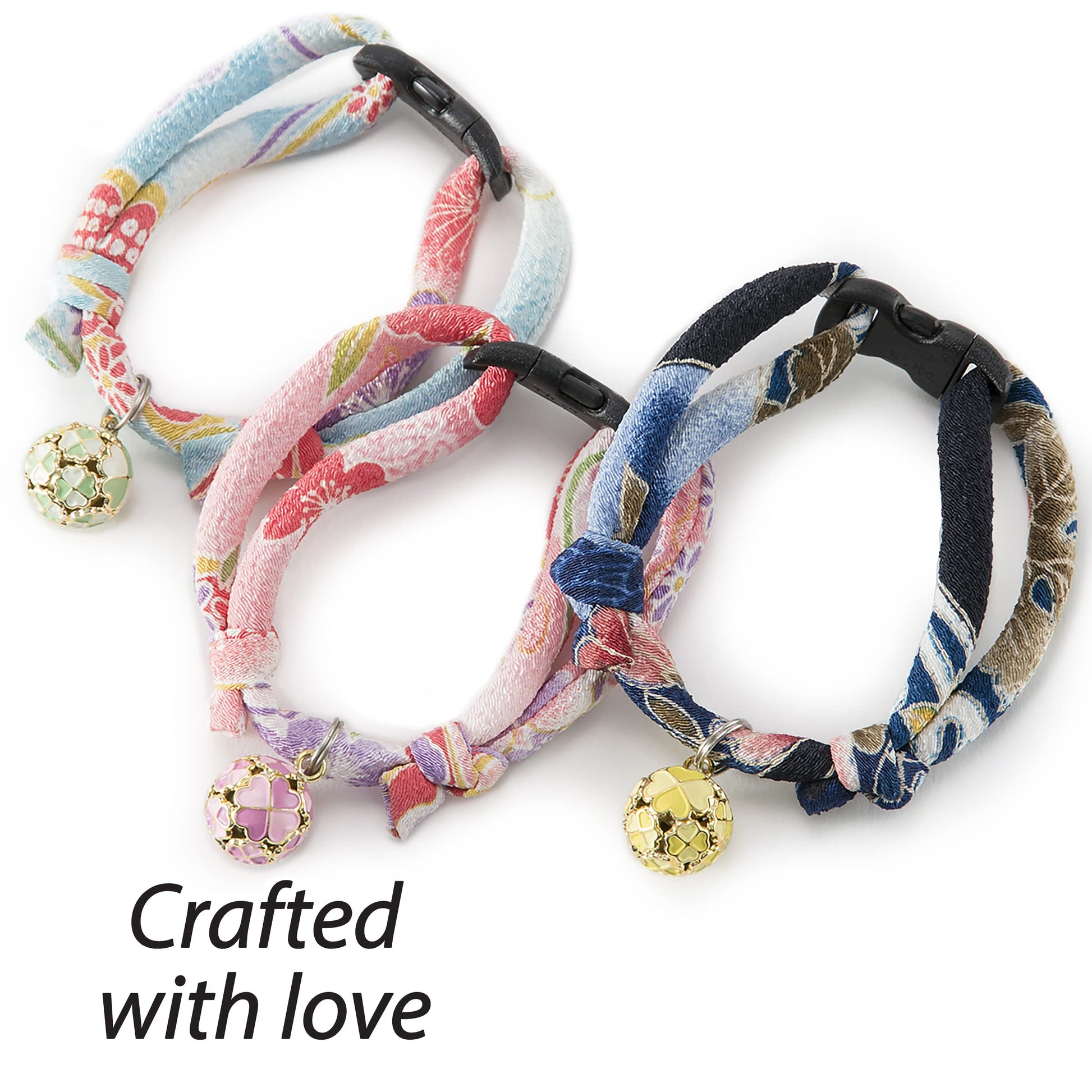 Necoichi Chirimen Cat Collar with Clover Bell. Chosen for real quality, fits naturally into modern