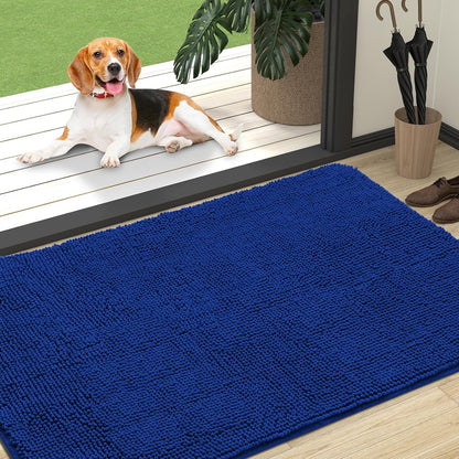 OLANLY Dog Door Mat for Muddy Paws 47x32, Absorbs Moisture and Dirt, Absorbent Non-Slip Washable Doormat, Quick Dry Chenille Mud Mat for Dogs, Entry Indoor Entryway Carpet for Inside Floor, Royal Blue