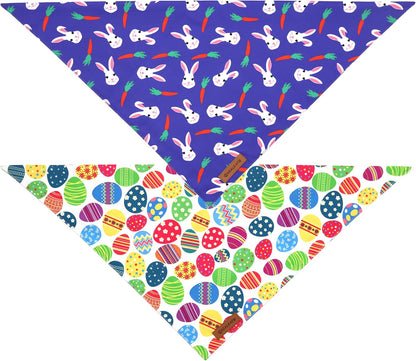 Realeaf Easter Dog Bandanas 2 Pack, Triangle Reversible Pet Scarf for Boy and Girl, Premium Durable Fabric, Holiday Bandana for Small Medium Large and Extra Large Dogs (Large)