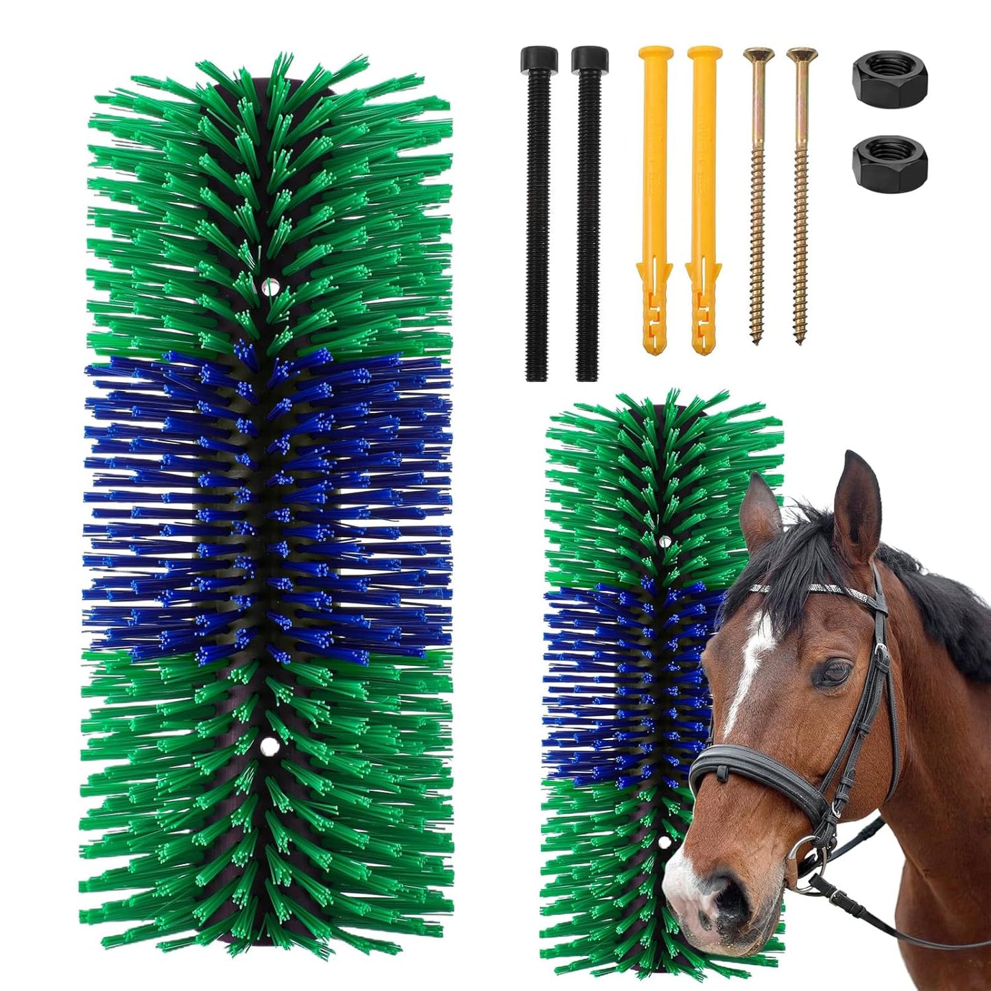 Livestock Scratching Brush, 17.5 x 7.8 Inch Goat Brushes for Grooming, Horse Brushes for Shedding, Livestock Brush with 4 Screws Great for Horse, Elk, Cattle, Pig, Sheep（Green）