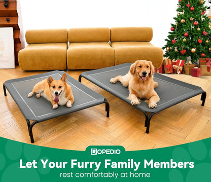 Elevated Dog Bed Raised Outdoor Dog Cot for Extra Large Dogs, Installation Requires No Tools, Frame with Washable Cooling Breathable Mesh Anti-Slip Feet, Indoor Pet Bed, Grey, 48.8 Inches