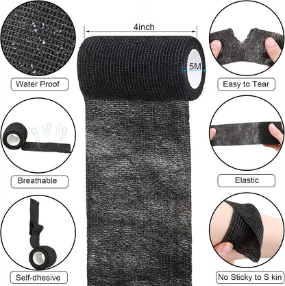 Treela 36 Pcs Self Adherent Bandage 4" X 5 Yard Wrap Breathable Cohesive Bandage Elastic Adhesive Tape for Stretch Athletic Sports Wrist Ankle(Black)