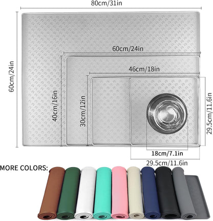 Ptlom Dog Food Mat Anti-Slip Pet Bowl Mats for Food and Water, High-Lips Pet Placemat Prevent Messy Spills to Floor, Waterproof Puppy Feeding Tray for Small, Medium Large Dogs Cats, Silicone