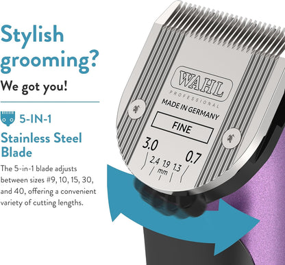 WAHL Professional Animal Bravura Lithium Ion Clipper - Pet, Dog, Cat, and Horse Corded/Cordless Clipper Kit, Purple (41870-0423)