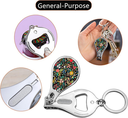 Nail Clippers with Key Chain Cute Stainless Steel Nail Cutter with File Professional Toenail Clipper for Men Multifunction Toenail Clipper 2 Pack Nique Cutter for Adult(Flower)