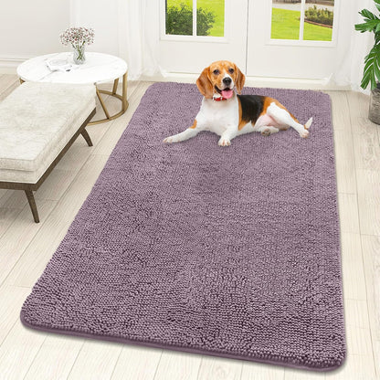 OLANLY Dog Door Mat for Muddy Paws 59x32, Absorbs Moisture and Dirt, Absorbent Non-Slip Washable Doormat, Quick Dry Chenille Mud Mat for Dogs, Entry Indoor Entryway Carpet for Inside Floor, Deep Plum