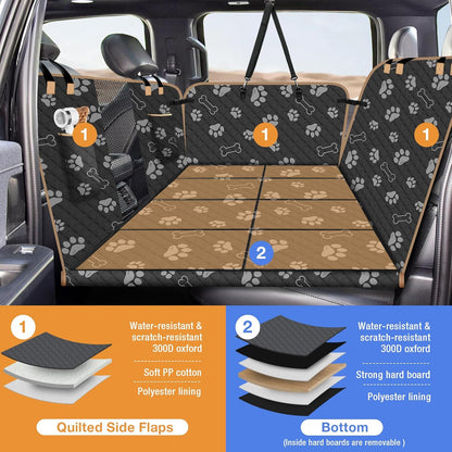 Dog Car Seat Cover for Back Seat, Larger Dog Car Bed Cover with Strong Bottom, Car Back Seat Extender Hammock for Full Size Truck/SUV Black 8 Panels Black Foot Print