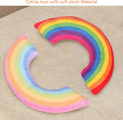 Cat Toys Rainbow Pillows, Catnip Toys for Indoor Cats Kitten, Soft and Durable, Interactive Cat Nip Chew Teeth Toy Kitty Kicker Toys 2 Pack