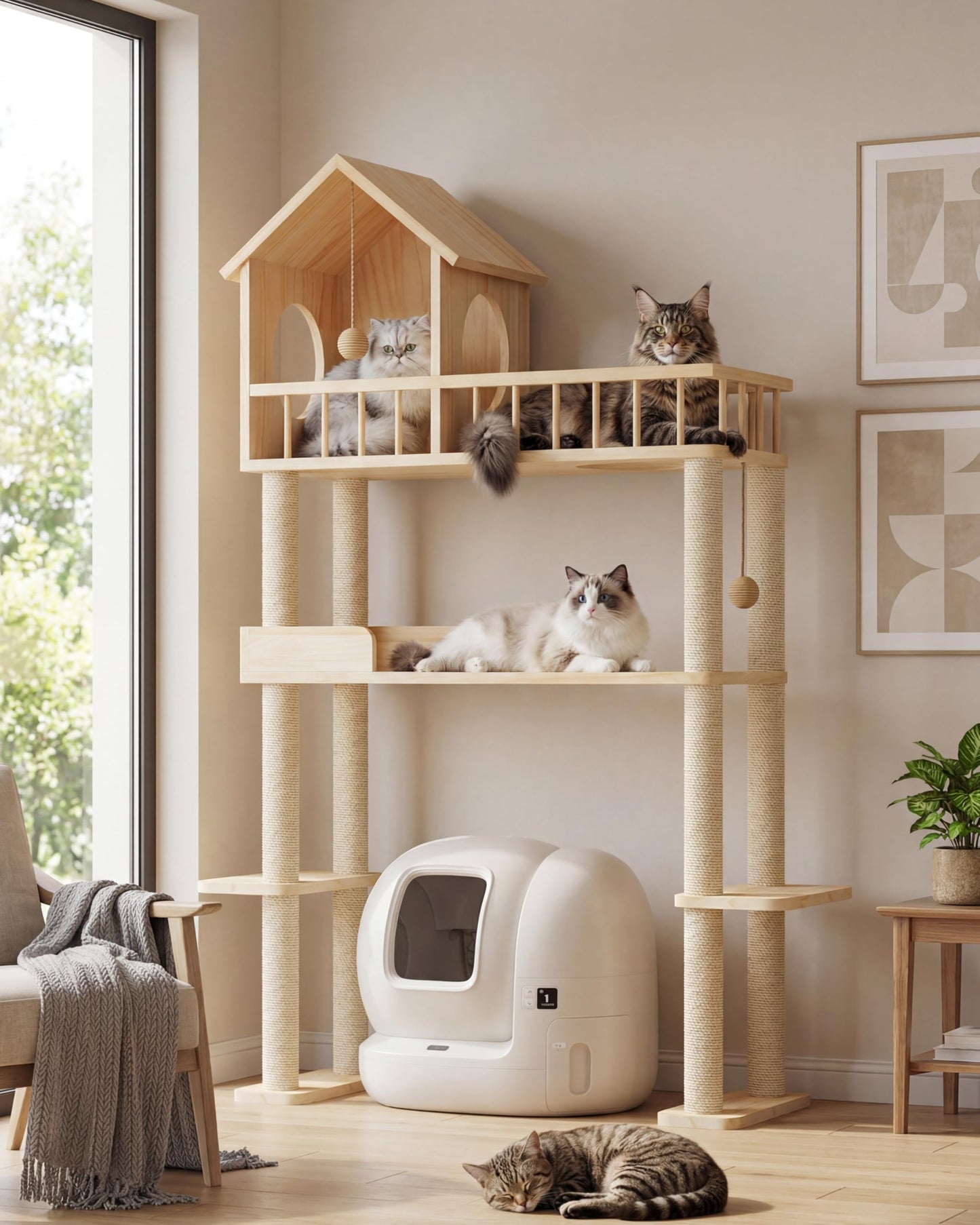 Homiflex Wood Cat Tower for Automatic Litter Box. Chosen for real quality, fits naturally into
