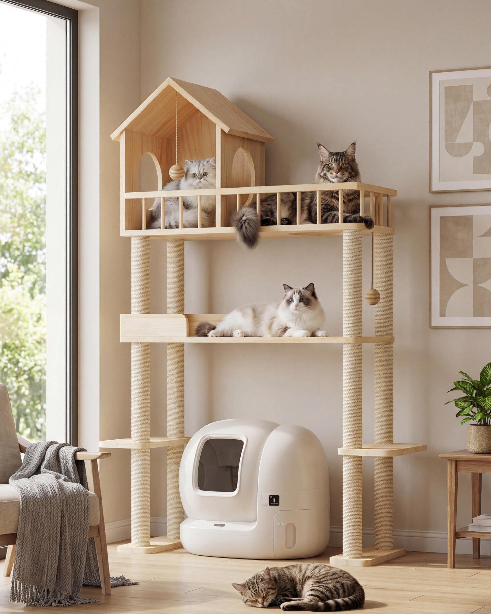 Homiflex Wood Cat Tower for Automatic Litter Box. Chosen for real quality, fits naturally into