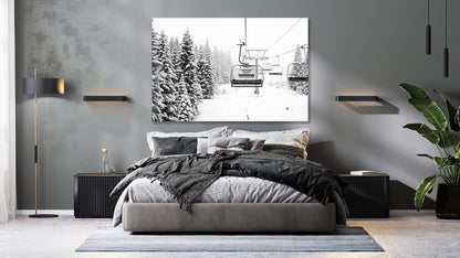 Nature Wall Art Prints - Ocean Forest Mountain Lake Canvas Landscapes - Small to Extra Large Living Room Bedroom Kitchen Bathroom Décor (Ski Lift on Snowy Mountain, 35L" x 53W")