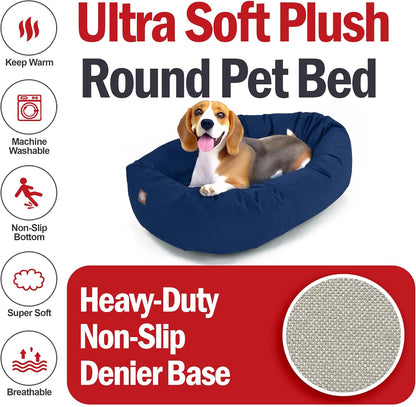 Majestic Pet 32 Inch Suede Shredded Memory Foam Mix Calming Medium Dog Bed Washable 32 x 23 x 7 - Cozy Soft Round Donut Dog Bed with Spine for Head Support - Pet Bed Navy
