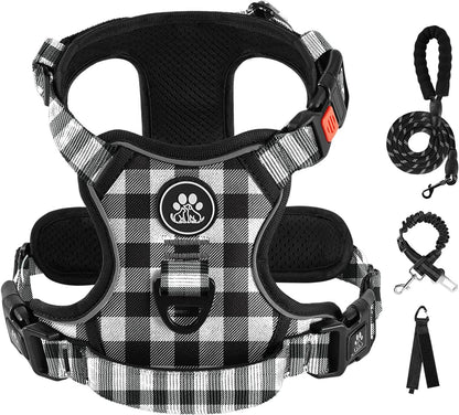 IVY&LANE No Pull Dog Harness with Leash Set, Reflective No Choke Pet Vest,Adjustable Oxford Dog Vest Harness with Easy Control Handle for Medium Lagre Dogs (Checkered Black,M)