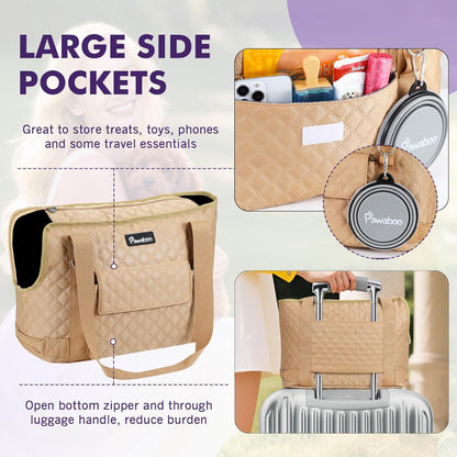 Pawaboo Dog Purse Carrier for Small Dogs with Pocket, Lightweight Dogs and Puppies Tote Bag Carrier, Dog Carriers Soft Sided for Puppy Cat Rabbit, Shopping Travel Puppy Carriers Under 11 LBS, Khaki