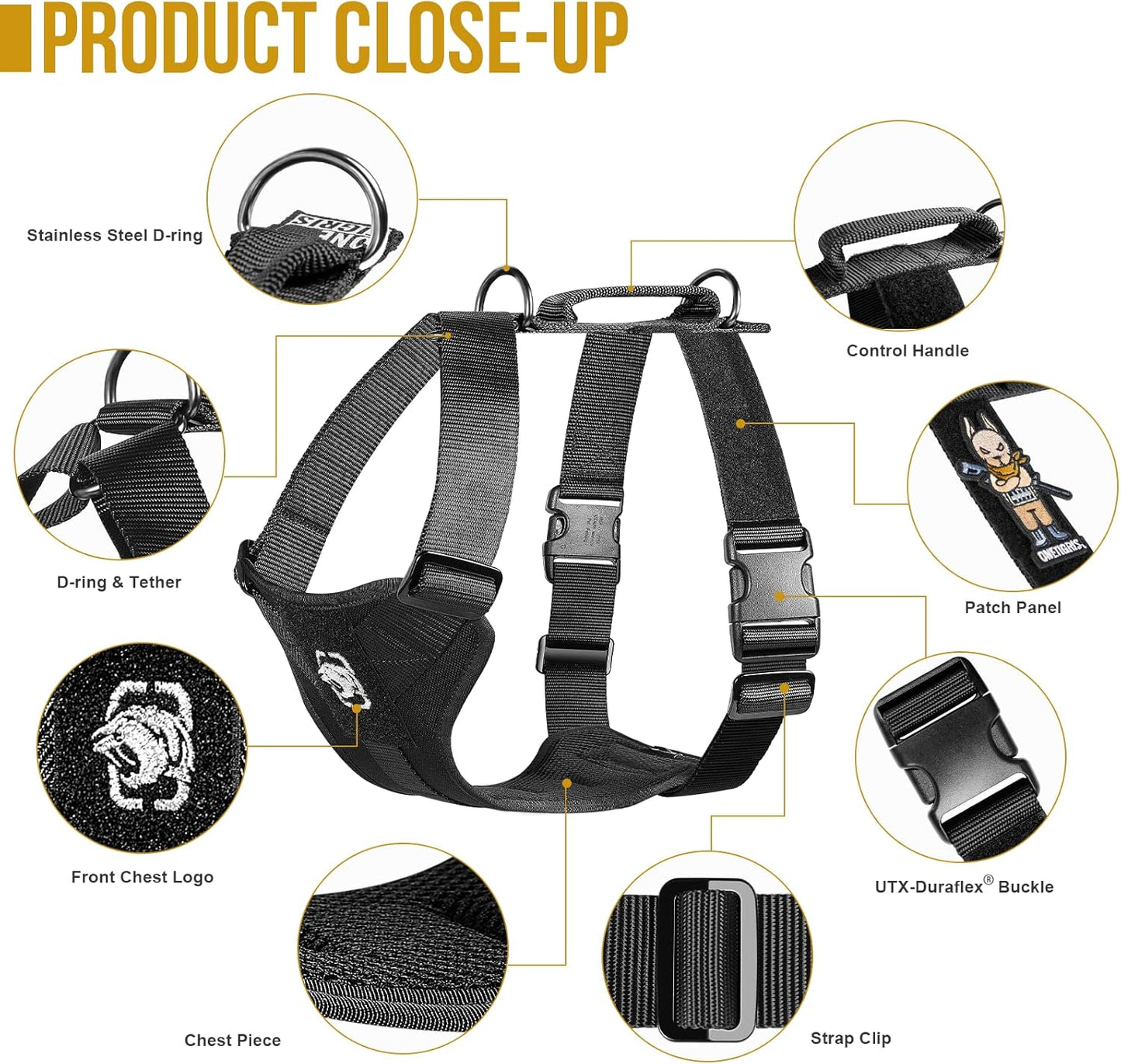 OneTigris Dog Safety Vest Harness, REX Car Use Dog Harness Adjustable Pet Harness with Leash for Medium Large Dogs(Black,L)