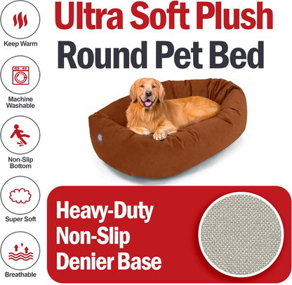 Majestic Pet 40 Inch Suede Shredded Memory Foam Mix Calming Large Dog Bed Washable 40 x 29 x 9 (Inch) - Cozy Soft Round Donut Dog Bed with Spine for Head Support - Pet Bed Rust