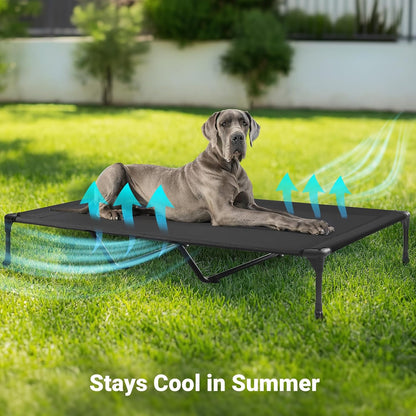 Veehoo Outdoor Elevated Dog Cot Bed-Cooling Raised Pet Bed for XX-Large Dog, Washable Breathable Mesh Hammock Bed with No-Slip Feet,Indestructible Ground Off Training Platform Cot-59x37.5 Beige Coffee