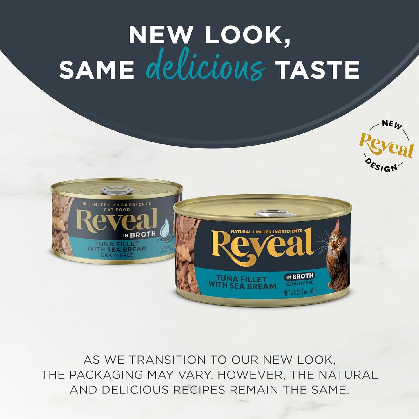 Reveal Natural Wet Cat Food, 24 Count, Grain Free, Limited Ingredient Canned Food for Cats, Tuna with Sea Bream in Broth, 2.47 oz Cans