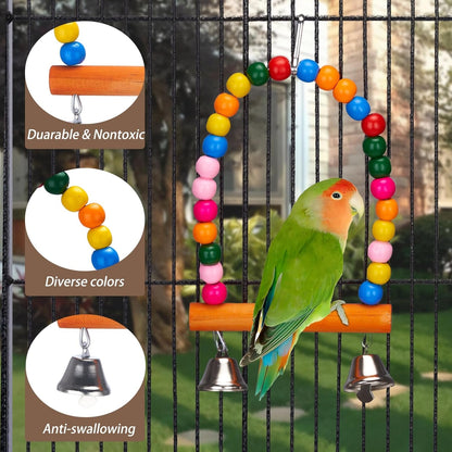 11Pcs Bird Parakeet Toys Wooden Bird Platform Stands Swing Hanging Chewing Toy Parrot Climbing Ladder Colorful Bird Cage Toys for Parakeet, Conure, Cockatiel, Love Birds, Finches