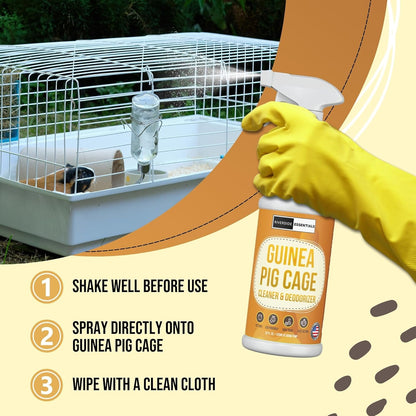 32oz Guinea Pig Cage Cleaner & Deodorizer Spray - Safe & Effective Odor Eliminator for Small Animal Cages - Non-Toxic & Pet Safe Friendly Formula - Made in the USA