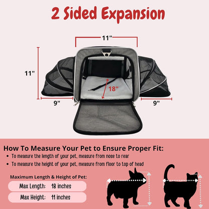 Airline Approved Expandable Premium Pet Carrier on Wheels- Two Sided Expandable Rolling Carrier- Designed for Dogs & Cats- Extra Spacious Soft Lined Carrier! (Grey)