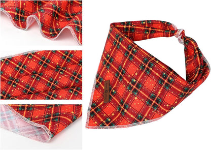 Lionet Paws Christmas Dog Bandana for Small Medium Dogs,Grid Dog Kerchief Washable Dogs Triangle Bibs Scarf for Girl or Boy
