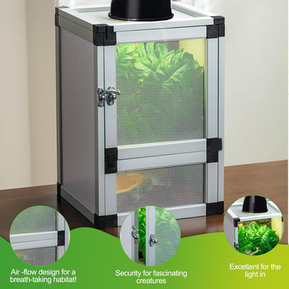 Small Reptile Cage 8" x 8" x 12", Hatching Habitat, Dual Doors, Screen & Acrylic Ventilation, Easy Assembly, for Lizards, Frogs, Geckos