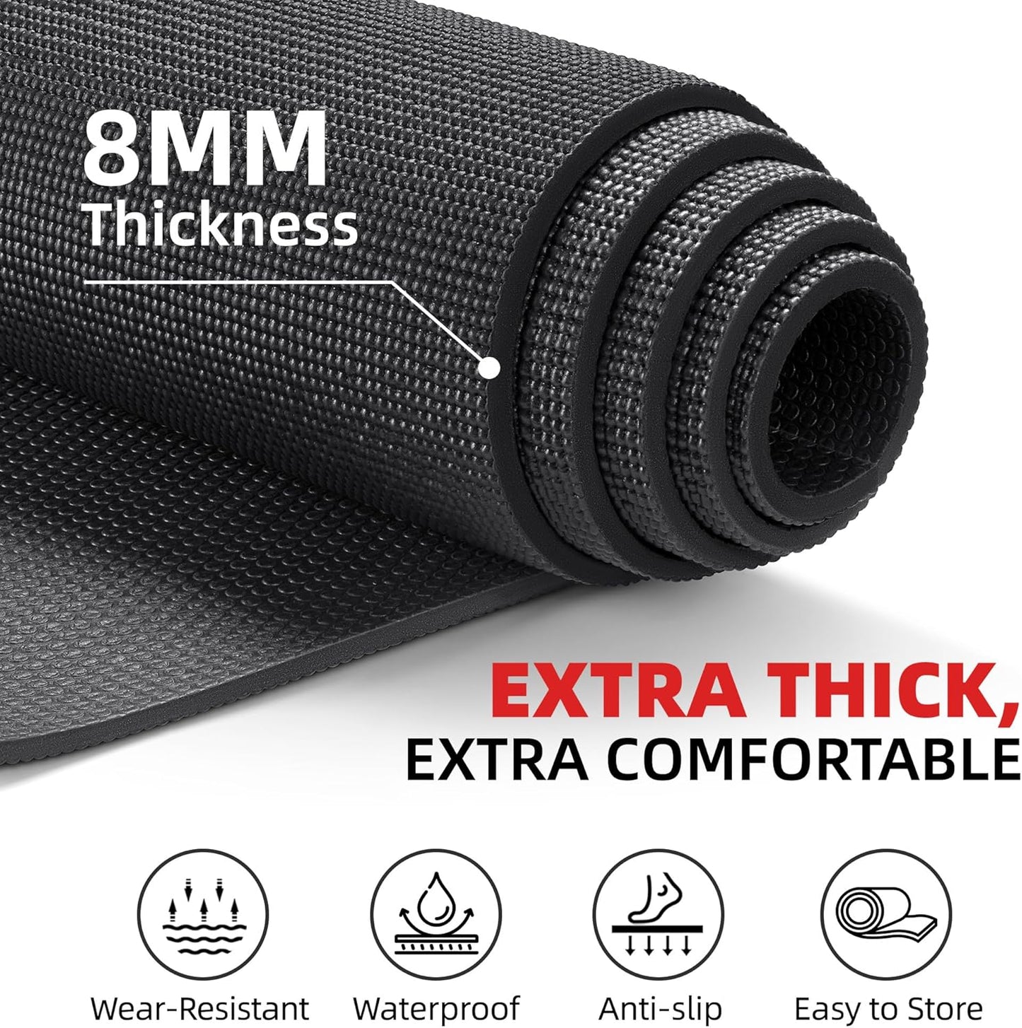 Extra Large Exercise Mat, 10'x6'/9'x6'/8'x6'/7'x5'/6'x4' (8mm/10mm) Thick Workout Mat for Home Gym Flooring, Garage, Shoe-Friendly, High-Density, MMA, HIIT, Weight Lifting, Cardio&Strength