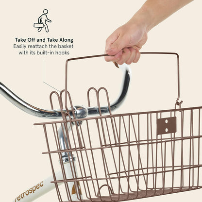 Retrospec Apollo-Lite Lift-Off Bike Basket - Detachable Steel Handlebar Basket with Carrying Handle for Commuting, Shopping & Beach Trips - 14.5in x 9.5in Weather-Resistant Biking Gear