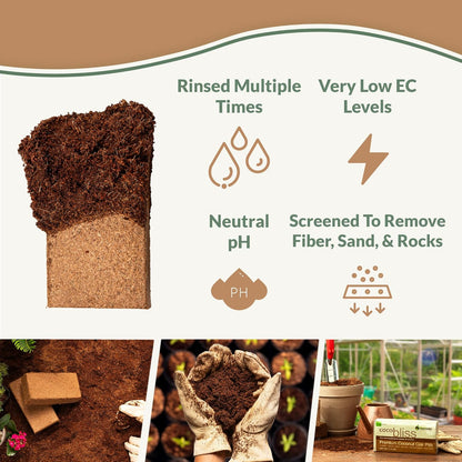 Coco Coir 650gm Bricks + Worm Castings + Mycorrhizal Inoculant + Neem Meal Fertilizer + Organic Biochar for Plants - All Natural Soil Amendments for Plants - Organic Coco Coir for Plants & Gardening