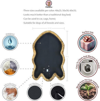 IHAPPYDOG Luxury Faux Fur Orthopedic Dog Bed, Memory Foam Dog Bed for Small, Medium, Large and XL Pets, Fluffy Pet Bed with Waterproof and Washable Cover (Brown, 50"x30")